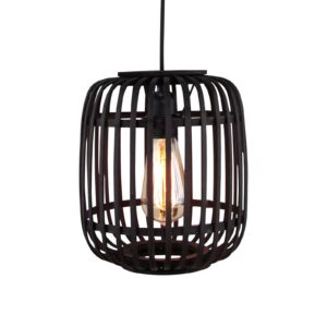 Svítidlo Brilliant černá/dřevo tmavé kov/bambus