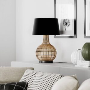 Svítidlo By Rydéns světlé dřevo/černá bavlněná textilie/ratan/kov