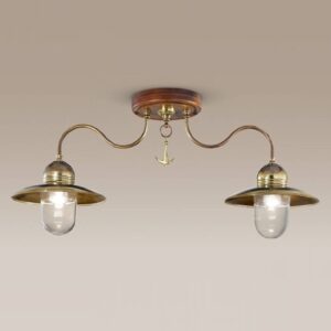 Svítidlo Cremasco čirá/mosaz/hnědá sklo/mosaz/dřevo