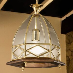 Svítidlo Cremasco zlatá/čirá/dřevo tmavé kov/sklo/dřevo