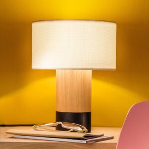 Svítidlo Domus alabastrová bílá/dřevo světlé/černá dubové dřevo/textil