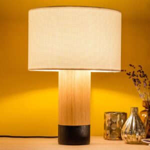 Svítidlo Domus alabastrová bílá/dřevo světlé/černá dubové dřevo/textil