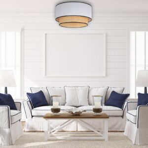 Svítidlo Duolla bílé/béžové ratan/bavlna