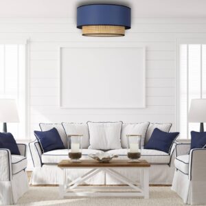 Svítidlo Duolla béžová/džínově modrá/černá ratan/bavlna