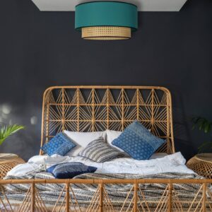 Svítidlo Duolla béžová/petrolová/černá ratan/bavlna