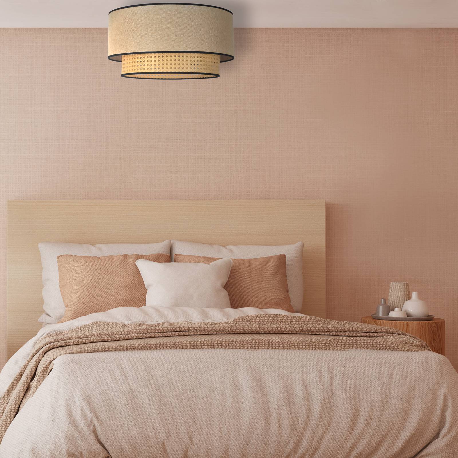 Svítidlo Duolla béžová/černý ratan/bavlna