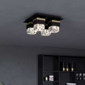 Svítidlo EGLO černá/čirá/zlatá ocel/křišťálové sklo