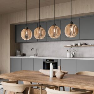 Svítidlo Envostar černá/světlé dřevo kov/textil/březová překližka