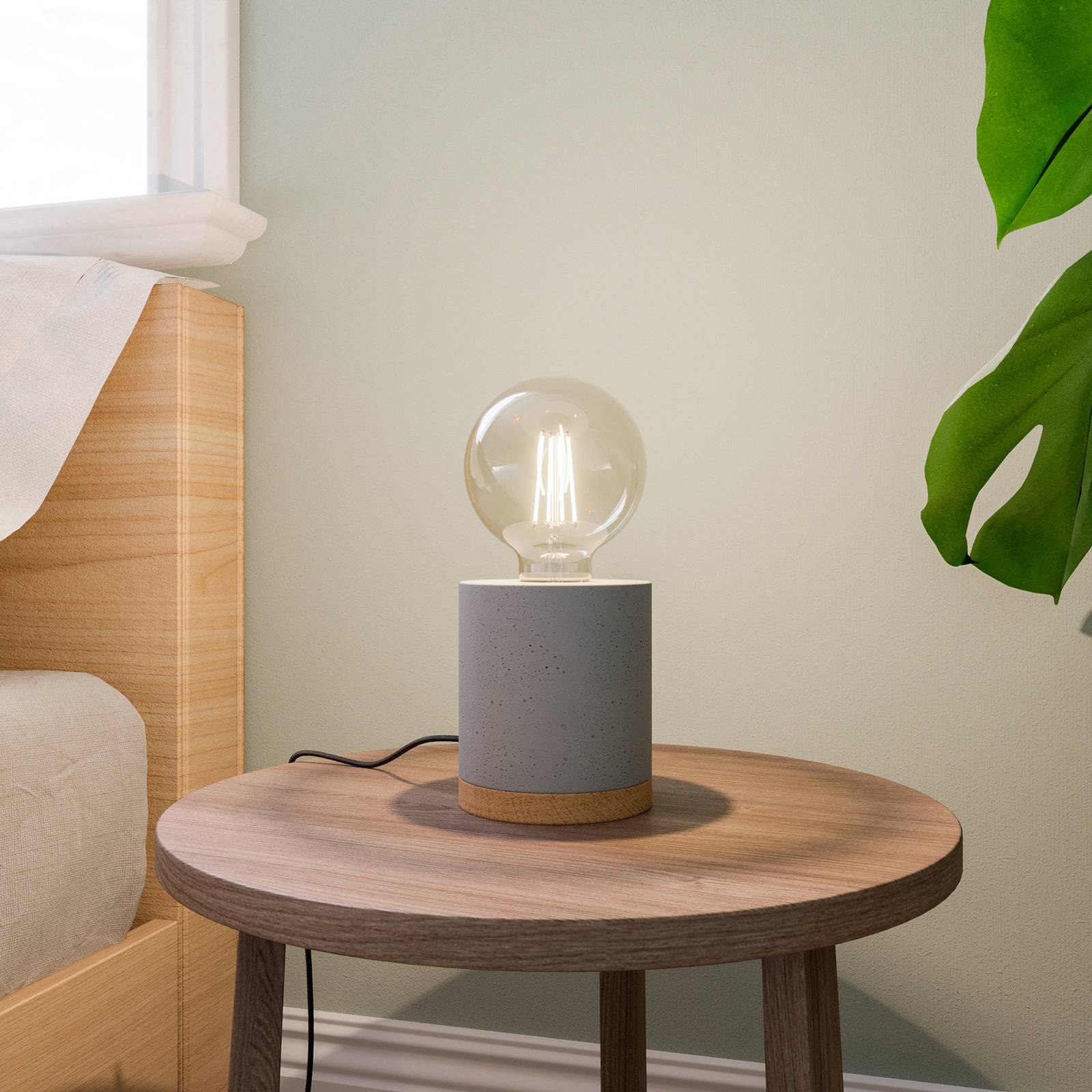 Svítidlo Envostar bílá/světlé dřevo/černá dubové dřevo naolejované/textil/beton