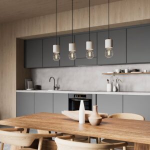 Svítidlo Envostar dřevo světlé/černá/šedá dubové dřevo naolejované/textil/beton