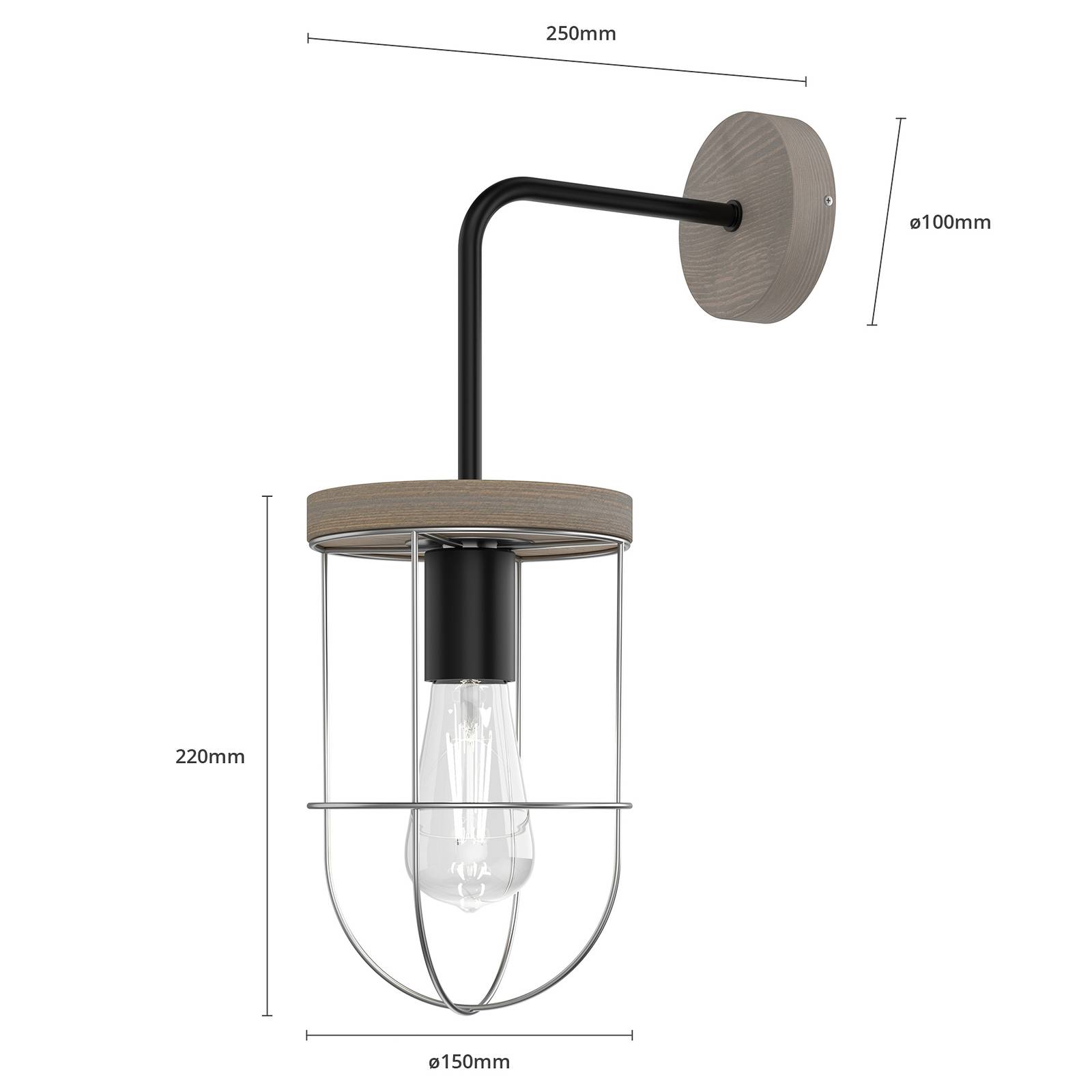 Envostar Nástěnné svítidlo Neptuna ve tvaru lucerny, Obývací pokoj / jídelna, Borovicové dřevo, kov, textil, E27, 15W, L: 15 cm, K: 40cm - Image 3