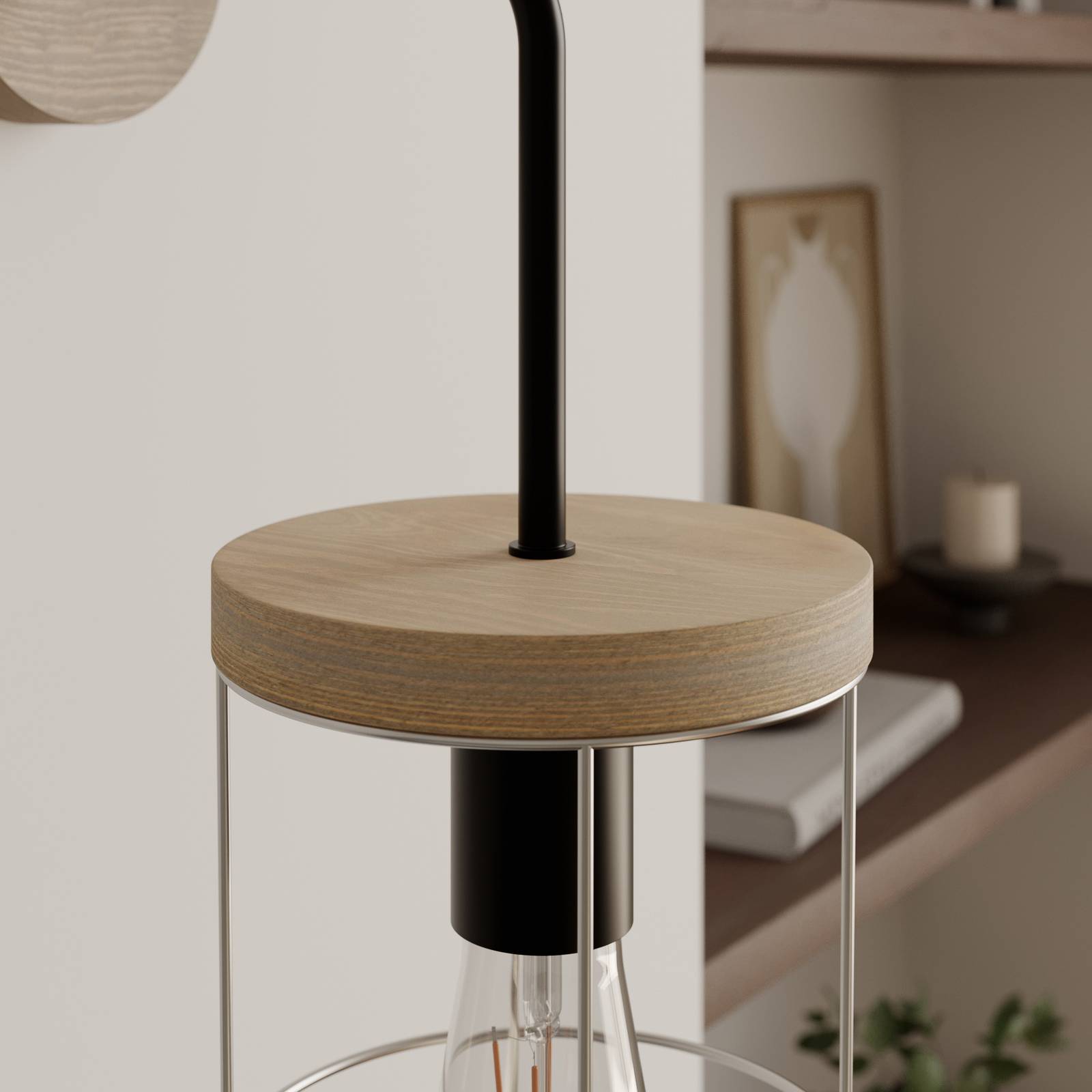 Envostar Nástěnné svítidlo Neptuna ve tvaru lucerny, Obývací pokoj / jídelna, Borovicové dřevo, kov, textil, E27, 15W, L: 15 cm, K: 40cm - Image 5