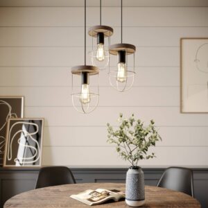 Svítidlo Envostar dřevo šedé/černá/šedá borovicové dřevo/kov/textil