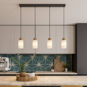 Svítidlo Envostar černá/světlé dřevo/bílá kov/textil/dubové dřevo naolejované/sklo