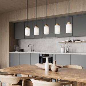 Svítidlo Envostar černá/světlé dřevo/bílá kov/textil/dubové dřevo naolejované/sklo