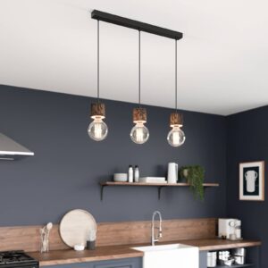 Svítidlo Envostar černá/tmavé dřevo kov/textil/borovicové dřevo mořené