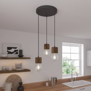 Svítidlo Envostar černá/tmavé dřevo kov/textil/borovicové dřevo mořené