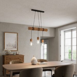 Svítidlo Envostar černá/světlé dřevo borovicové dřevo mořené/kov/textil