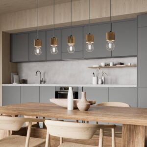 Svítidlo Envostar černá/tmavé dřevo kov/textil/borovicové dřevo mořené