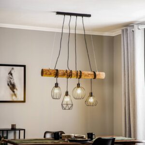 Svítidlo Envostar černá/světlé dřevo kov/borové dřevo mořené