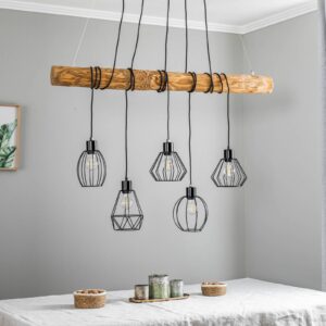 Svítidlo Envostar černá/světlé dřevo kov/borové dřevo mořené