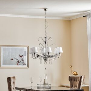 Svítidlo Euluna chrom/bílá/čirá železo/tkaniny/křišťálové sklo K9