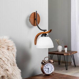 Svítidlo Euluna černá/hnědá/bílá ocel/dřevo/sklo