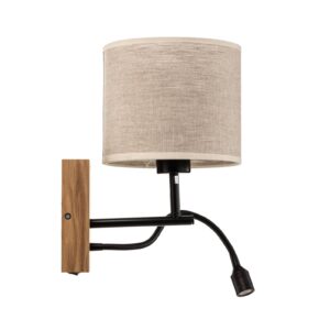 Svítidlo Euluna krémově bílá/dub naolejovaný/černá lněná textilie/dubové dřevo/kov