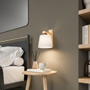 Svítidlo Euluna dub rustikální/bílá dřevo/látka