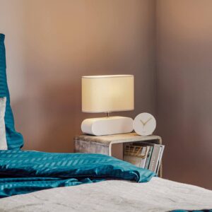 Svítidlo Euluna šedá/bílá textil/bukové dřevo