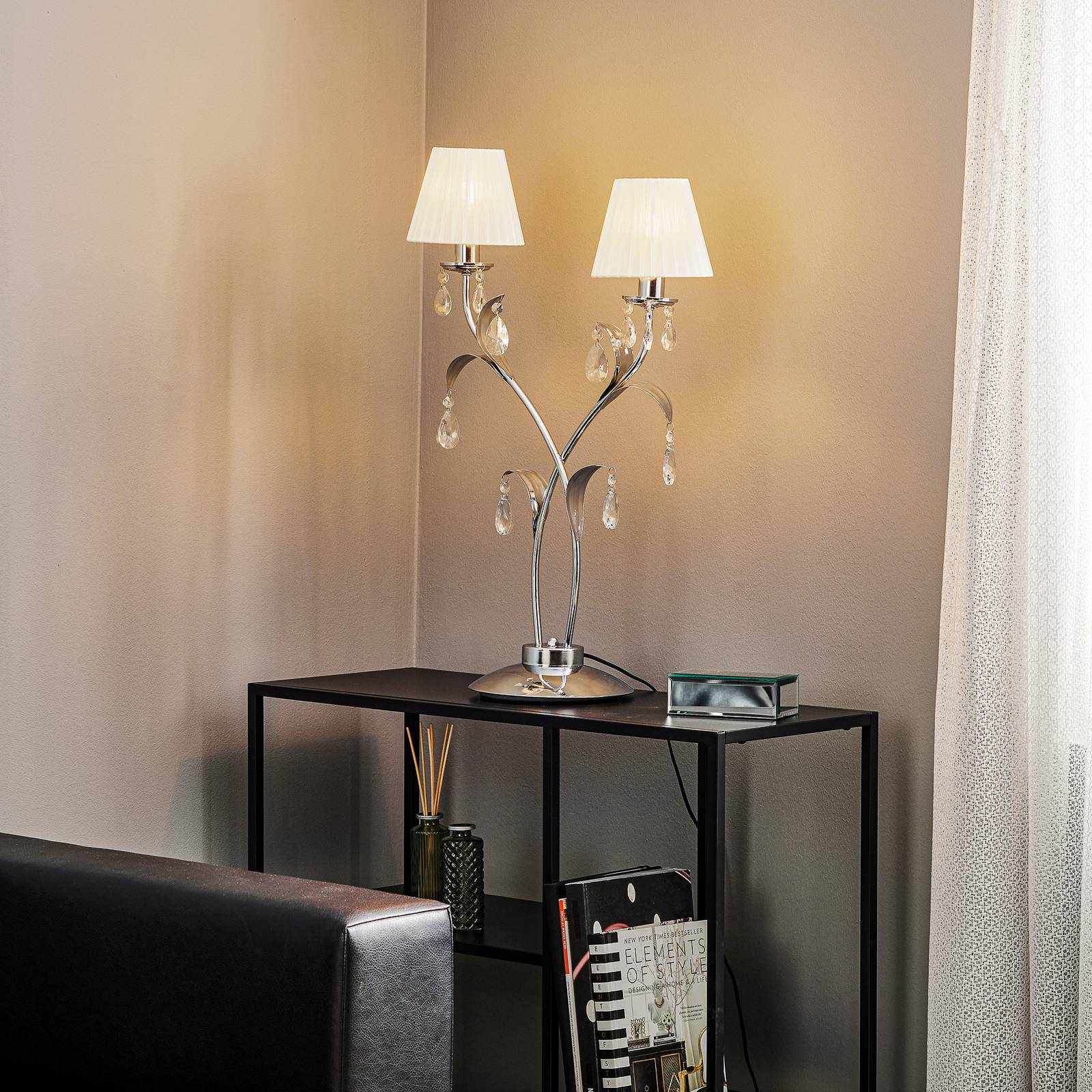 Svítidlo Euluna chrom/bílá/čirá železo/tkaniny/křišťálové sklo K9