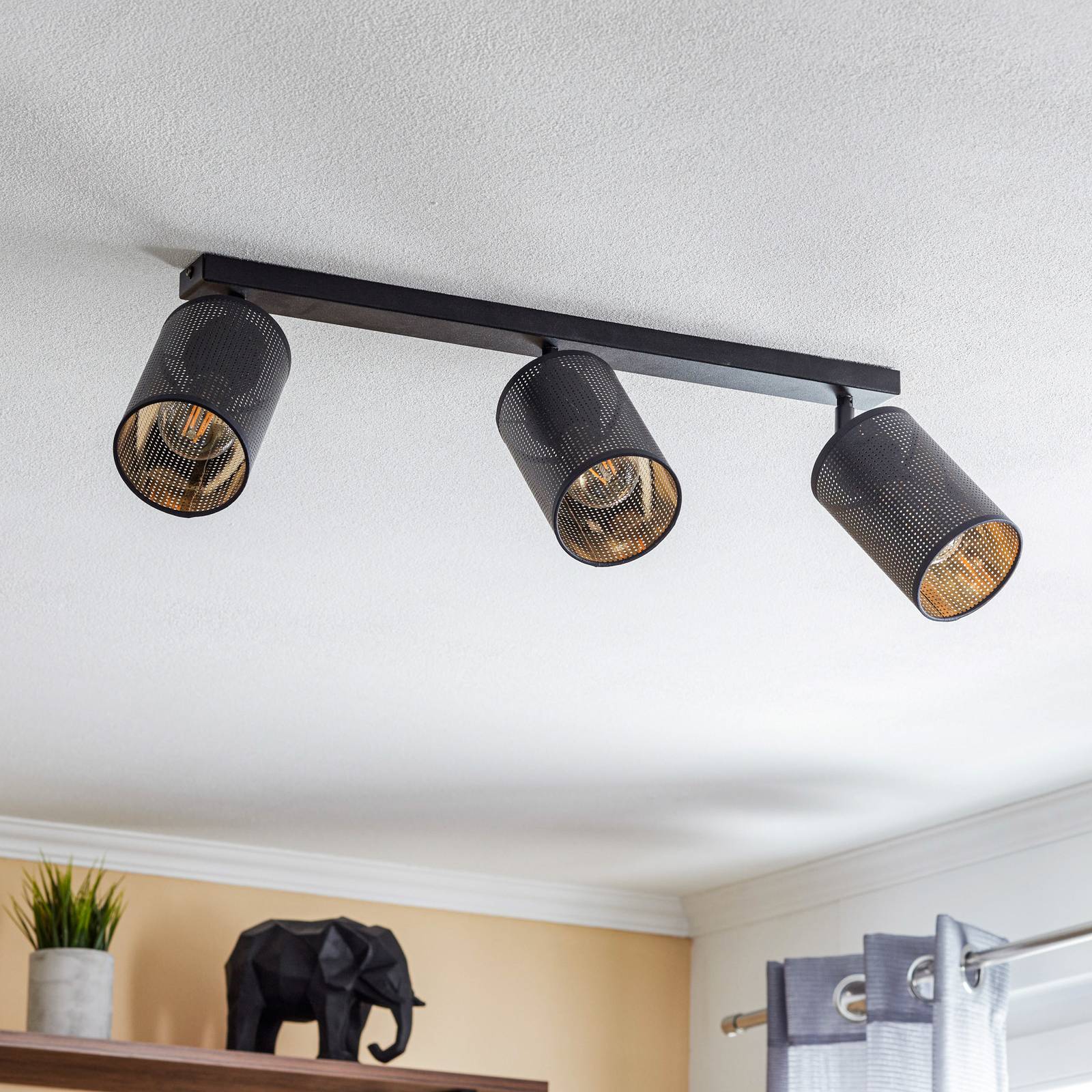 Svítidlo Euluna černá/zlatá ocel s práškovým lakem/látka