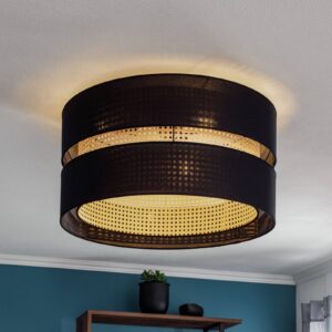 Svítidlo Euluna černý/béžový ratan/bavlna