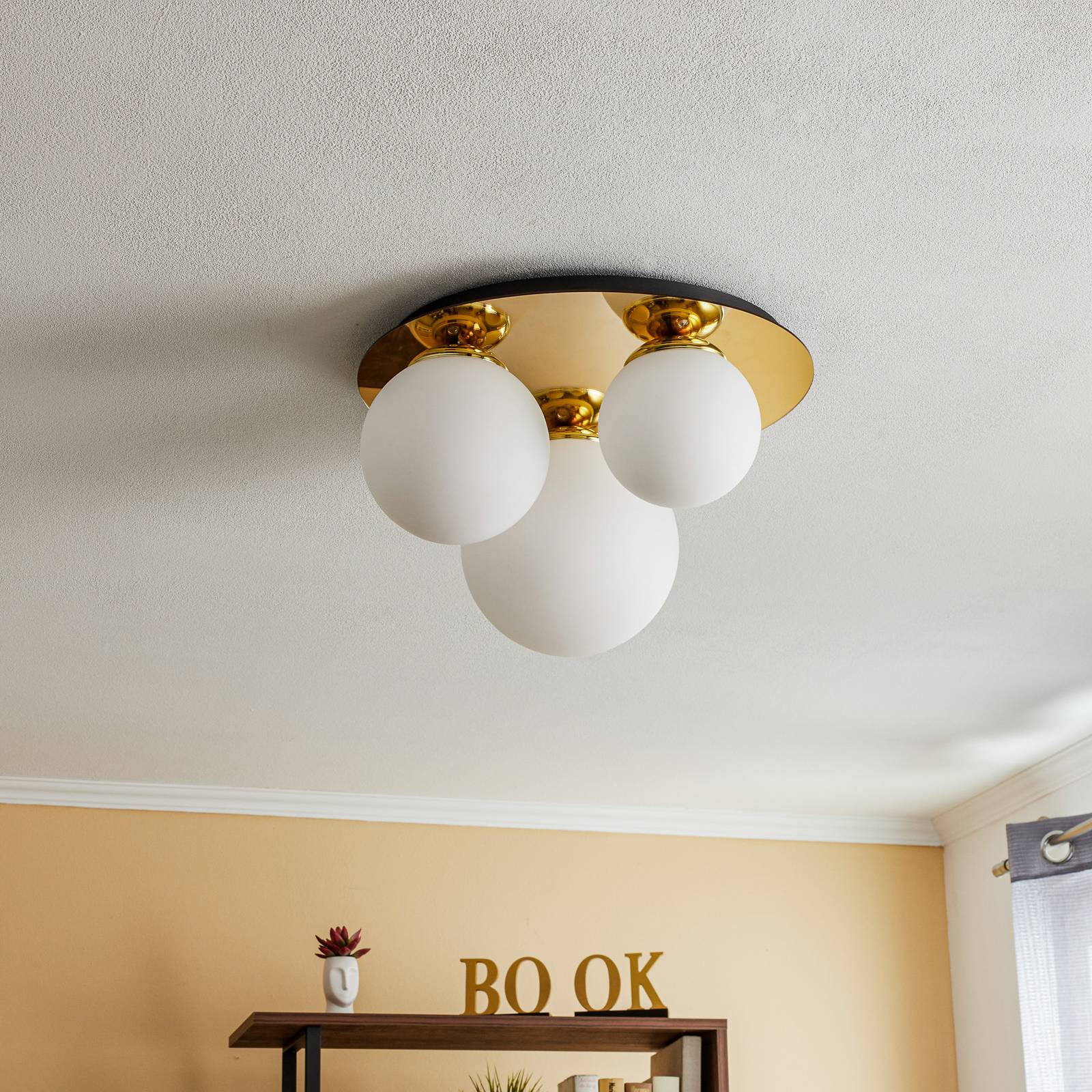 Svítidlo Euluna zlatá/opálově bílá/černá kov/sklo