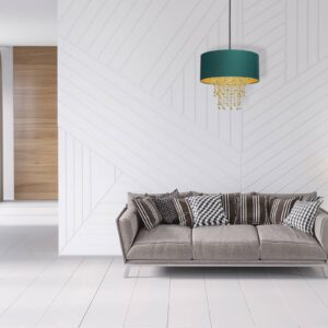 Svítidlo Euluna zelená/zlatá kov/textil/plast