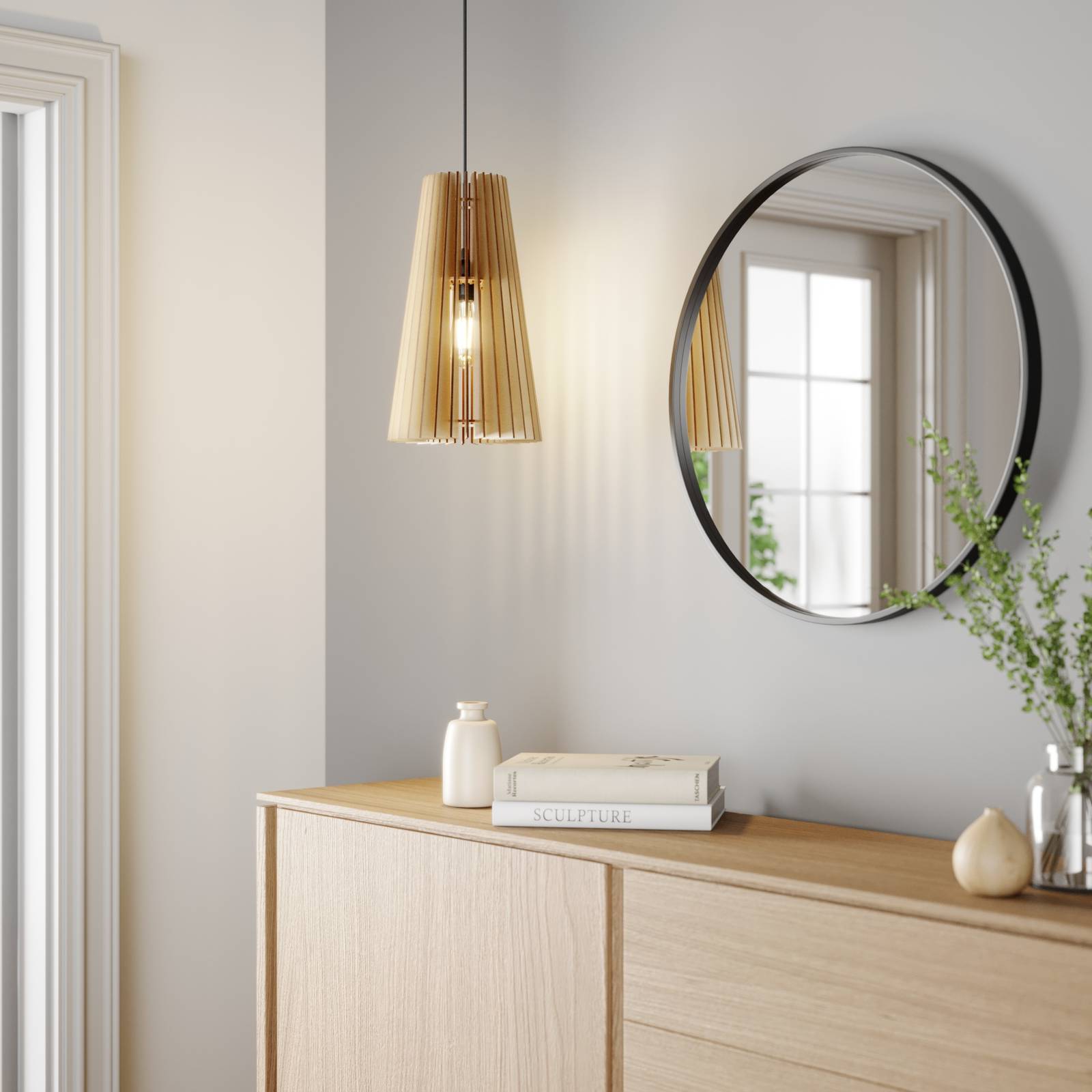 Svítidlo Euluna světlé dřevo/černá ocel/dřevo