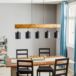 Svítidlo Euluna mořená borovice/černá/antracitová borové dřevo/tkanina/kov
