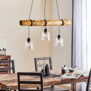 Svítidlo Euluna průhledná/hnědá mořená/černá sklo/borové dřevo/kov/plast