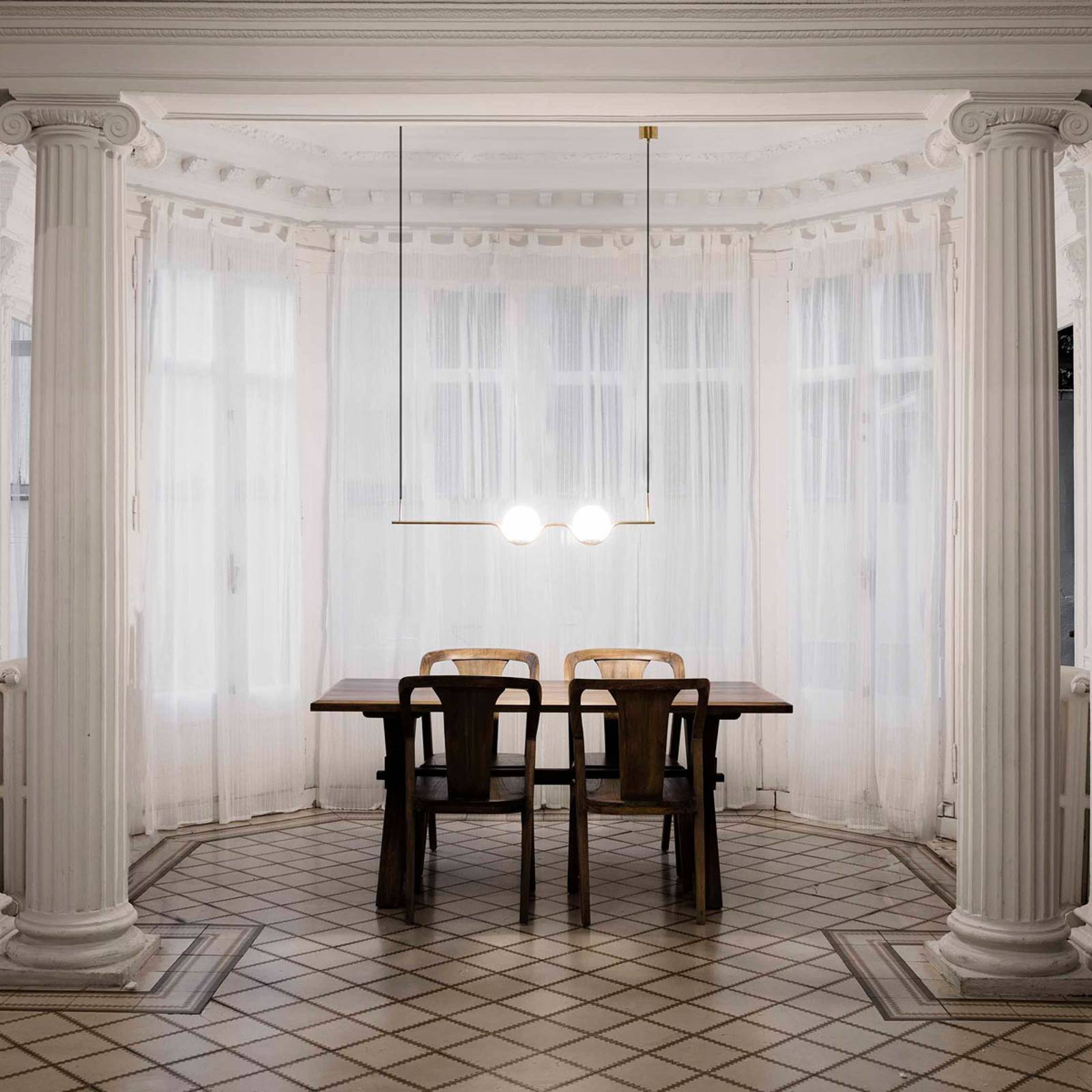 FARO BARCELONA Designové závěsné světlo Le Vita, LED 2 zdroje, Obývací pokoj / jídelna, hliník, opálové sklo, 6W, P: 103 cm - Image 4