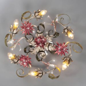 Svítidlo Ferro Luce krémová/červená/zlatá kov/křišťál