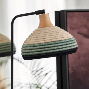 Svítidlo Forestier modrá/béžová/světlé dřevo abaka/rafie/kov