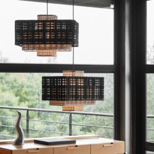 Svítidlo Forestier přírodní/bílá/černá Abacá (konopí)