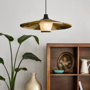 Svítidlo Forestier zelená/černá/béžová ratan/abacá