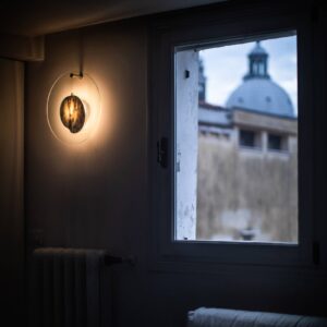 Svítidlo Foscarini bílá/transparentní-světle modrá PMMA/mramor/hliník/mosaz