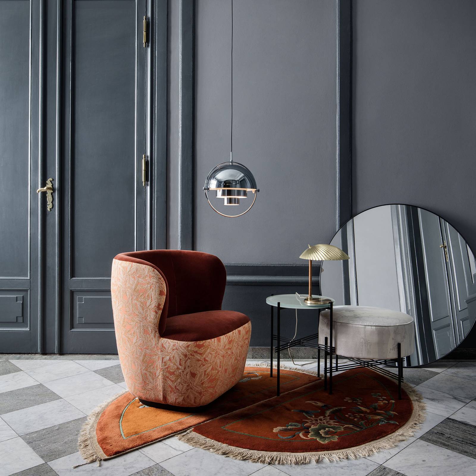 Svítidlo GUBI mosaz/hnědá kov/ratan