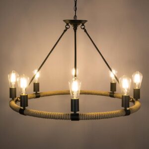 Svítidlo Globo černá/hnědá kov/konopné lano