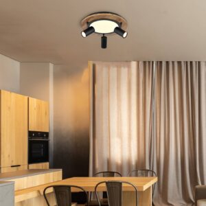 Svítidlo Globo černá matná/světlé dřevo/satinovaná kov/MDF dřevěná dýha/plast