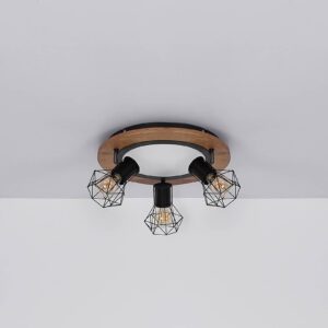 Svítidlo Globo černá matná/světlé dřevo/satinovaná kov/MDF dřevěná dýha/plast