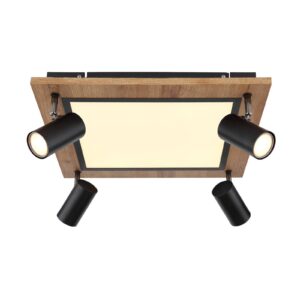 Svítidlo Globo černá matná/světlé dřevo/satinovaná kov/MDF dřevěná dýha/plast