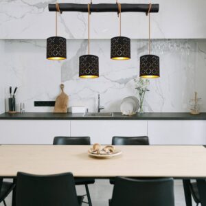 Svítidlo Globo černá/zlatá kov/dřevo/textil